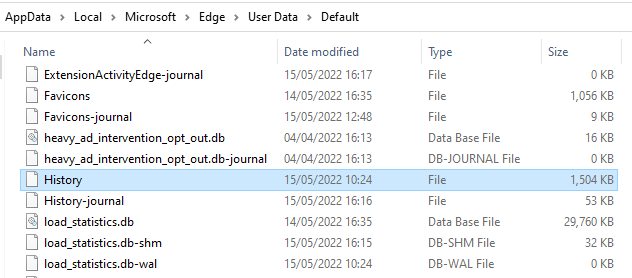 Microsoft Edge History file