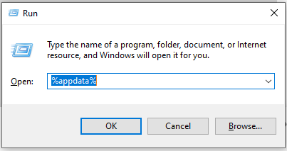 Run dialog in Windows to AppData